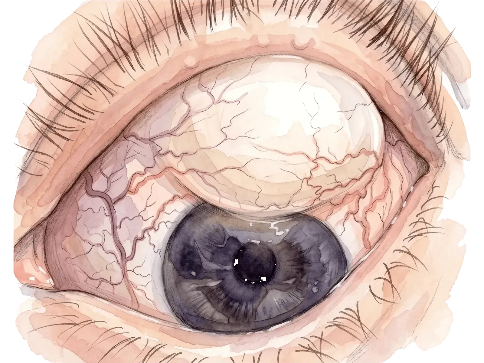 Clinical illustration of a filtering bleb after conventional glaucoma surgery.